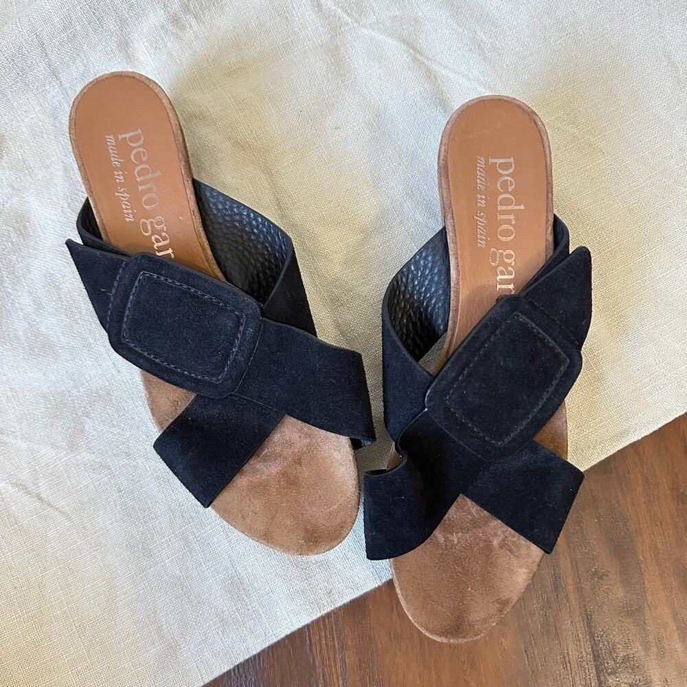 PEDRO GARCIA Sandals Black Suede Platform Slide Criss Cross